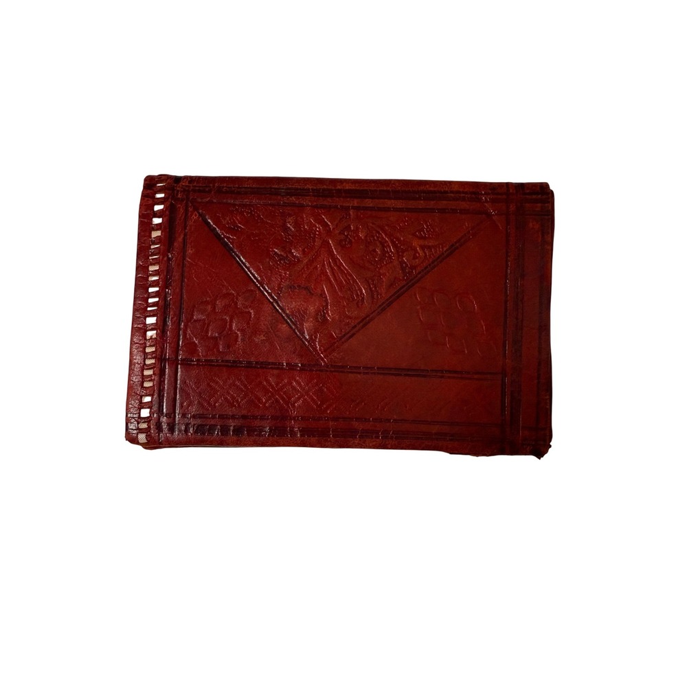 Vintage‎ Moroccan Tooled Leather Wallet Envelope Style Red Boho Retro